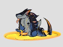 abs anthro belly big_ears big_tail dragon dripping fin genitals genshin_impact glowing glowing_genitalia glowing_markings glowing_penis glowing_tongue half_submerged hi_res koholasaurus lava liquid long_tongue male markings mihoyo muscular mythological_creature mythological_scalie mythology nipples pecs penis scalie shadoremupdog slightly_chubby solo tail tongue