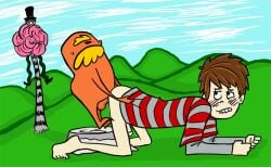 2012 3boys age_difference anthro anthro_on_human anthro_penetrating_human black_hair blonde_eyebrows blonde_hair blonde_mustache blush blushing brown_hair closed_eyes dr._seuss dr_seuss facial_hair fur gay greed-ler human human_penetrated illumination_entertainment lorax male male/male mammal older_male_and_younger_male once-ler orange_body orange_fur orange_skin smile smiling sweat sweatdrop ted_wiggins teeth teeth_showing the_lorax the_lorax_(film) truffula_tree universal_pictures universal_studios unknown_species yaoi young younger_male