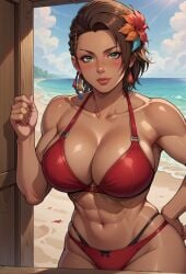 abs ai_generated azucena_milagros_ortiz_castillo bandai_namco big_breasts breasts brown_hair cleavage curvy curvy_female curvy_figure dark-skinned_female dark_skin earrings female flower_in_hair gloves green_eyes hair_ornament latina looking_at_viewer namco office_clothing peruvian peruvian_female pose seductive short_hair solo standing style sweat tan-skinned_female tan_skin tekken tekken_8 video_game_character voluptuous voluptuous_female wide_hips