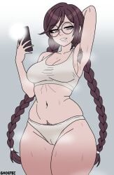 arm_over_head armpit_hair armpits bare_shoulders bra braid braids breasts brown_eyes brown_hair cameltoe clothed clothing collarbone danganronpa danganronpa:_trigger_happy_havoc dirty_clothing female female_only femcel fukawa_toko fukawa_touko ghostec hairy_armpits hairy_pussy hand_behind_head happy happy_trail long_hair loser mole mole_under_mouth musk musk_clouds navel neet panties pubic_hair selfcest signature simple_background smile solo spike_chunsoft standing_sex steam steamy sweat sweaty thick_thighs twin_braids wide_hips