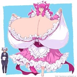 2females 2girls 2women big_breasts big_breasts breasts breasts cleavage colossal_breasts enormous_breasts enormous_tits female female_focus female_only giant_breasts giant_tits giantess gigantic_breasts gigantic_tits hataraki_ari huge_breasts huge_breasts hyper_breasts hyper_tits large_breasts large_tits maid_uniform massive_breasts massive_tits milkcat_(hataraki_ari) pink_hair women