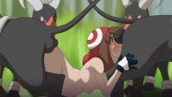 anal animated cock_stuck_in_pussy cock_stuck_in_throat deepstroke deepthroat fellatio female feral_on_female gangbang houndoom knot knot_stuck knotting may_(pokemon) nude oral oral_knotting pokemon pokephilia pulled_by_another pulling_on_knot pulling_out_knot spitroast struggling stuck_knot zoophilia