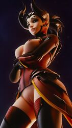 1girls 3d alternate_costume areolae blender breasts devil_mercy female female_only mercy nipples overwatch pussy solo thighhighs wunder