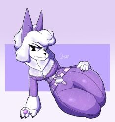 big_butt canine canis chuyy clothing curvaceous curvaceous_female curvaceous_figure curvy curvy_figure curvy_hips domestic_dog epic_games female female_focus female_only fortnite fortnite:_battle_royale furry furry_female furry_only looking_at_viewer poodle purple_clothing short_hair unnamed_poodle_(fortnite) white_fur white_hair