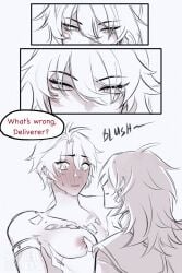 blush breast_grab breasts eyes flustered honkai:_star_rail mydei_(honkai:_star_rail) nipple_play nipples phainon_(honkai:_star_rail) rule_63 seductive_eyes seductive_look sybssite yuri