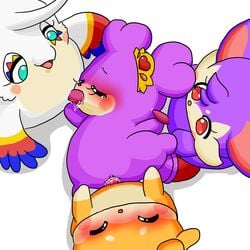 1:1 anthro blue_eyes blue_feathers blush closed_eyes cocotama crown feathers featureless_limbs female foursome fur group group_sex himitsu_no_cocotama kirarise_(cocotama) luckytama makeup male multicolored_feathers multicolored_fur mush_mukunnu nude open_mouth oral orange_fur penis purple_fur pussy red_eyes red_feathers renji_(cocotama) sex simple_background tan_fur two_tone_fur white_background white_feathers yellow_feathers 九尾