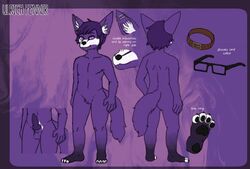 2016 abject animal_genitalia animal_penis balls canid canine canine_penis collar eyewear fox male mammal model_sheet navel penis piercing