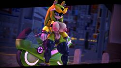 3d 3d_(artwork) abs anthro areolae big_breasts blue_eyes breasts breasts_out female female_only green_fur jacket kabalmystic_(style) looking_at_viewer motorcycle nipples not-so-violet-sfm pose sega shades sonic_(series) string_bikini surge_the_tenrec