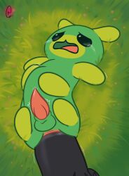 :3 absurd_res anal anal_sex anus balls big_penis bits_and_bops black_penis bodily_fluids crying duo flow_worms_(bits_and_bops) genital_fluids genitals grass green_body hi_res kakau221 male male/male non-human non-human_only open_mouth pain partially_inside penetration penis pink_penis plant precum size_difference smaller_male stomach_bulge stretched_anus stretching tears tears_of_pain toony unusual_penis