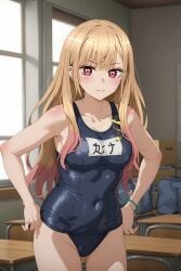 adamegidor ai_generated kitagawa_marin mizugi multicolored_hair school_swimsuit sono_bisque_doll_wa_koi_wo_suru