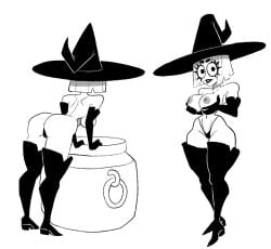 ass ass_focus back_view boots breasts cauldron front_view gloves halloween hands_on_breasts large_breasts leaning_forward looking_at_viewer navel nipples original original_character panties short_hair slim_waist tagme thick_thighs topless vanillasketchy voluptuous white_background white_body wide_hips witch witch_hat