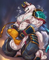 1boy abs absurd_res anthro anthrofied balls bara barazoku barely_visible_genitalia barely_visible_penis big_muscles big_pecs big_penis blue_eyes blush bulge canid canine digital_media_(artwork) fur furry genitals gigantic_penis hi_res huge_balls huge_cock huge_muscles istani kumoyama_(xxl_woofia) male male_focus male_only mammal motion_lines nipples non-mammal_breasts non-mammal_nipples pecs pectorals penis solo solo_male thick_penis twitter_link underwear video_games white_body white_fur white_skin wolf xxl_woofia