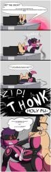absurd_res anthro anthro_only anus balls belly belly_inflation bodily_fluids canid canid_demon canine collar comic cum cum_in_ass cum_inside demon duo ejaculation english_text eyewear fennec_fox fox gaming genital_fluids genitals hellhound hi_res inflation instant_loss_2koma knot leash leash_in_mouth leash_pull leashed_collar lexi_arts magic male male/male mammal mythological_canine mythological_creature mythology nixxy_(lexi_arts) object_in_mouth penis sex sunglasses text true_fox