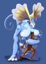 absurd_res anthro areola aurorus balls belly big_belly big_breasts blue_body blue_eyes blue_scales book breasts claws digital_drawing_(artwork) digital_media_(artwork) dinosaur duo female flaccid fossil_pokemon generation_6_pokemon genitals hair hi_res hug huge_breasts human interspecies inverted_nipples male male/female mammal nintendo nipples nude open_mouth overweight penis pokemon pokemon_(species) prehistoric_species pussy reading reading_book reptile scales scalie simple_background size_difference smeargle20 tail teeth thick_thighs tongue vulva
