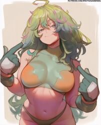 1girls ai_assisted ai_generated alternate_costume bare_shoulders boku_no_hero_academia bra canon_costume crop_top erotic_nansensu female gloves green_eyes green_hair hand_gesture hero_outfit_(mha) long_hair looking_at_viewer medium_breasts messy_hair midriff multicolored_hair my_hero_academia my_hero_academia_(finale) navel official_alternate_costume panties pink_highlights pointing pointing_at_self post-timeskip smile smirk solo sports_bra tagme thick_thighs tooru_hagakure tooru_hagakure_(post-timeskip) tooru_hagakure_(visible) tube_top wide_hips