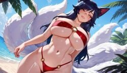 1girls ahri ahri_(league_of_legends) ai_generated ai_video animal_ears animated animation balecxi bare_shoulders beach black_hair blush bouncing_breasts bracelet cleavage closed_mouth facial_mark female fox_ears fox_girl fox_tail kling_ai large_breasts league_of_legends light-skinned_female light_skin long_hair looking_at_viewer multi_tail no_sound outdoors riot_games smile solo stay_blocky tagme thighs video walking water yellow_eyes