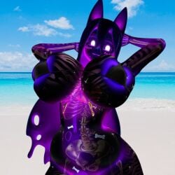 big_boobs big_breasts bikini bikini_top bimbo bimbofication cat cat_ears catgirl female pur_slime(bom39) purple purple_hair skeleton skelly_jelly slime slime_girl visible_skeleton vrchat vrchat_avatar