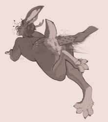 anthro antlers anus artist_name butt_slap cuntboy cuntboy_anthro disembodied_hand duo facial_piercing fangs genitals hair heart_symbol hi_res horn humanoid_genitalia humanoid_vulva intersex intersex_anthro jackalope lagomorph lying mammal monochrome nose_piercing nose_ring nude on_front open_mouth paddle paddling piercing ring_piercing septum_piercing septum_ring seraphictiger short_hair simple_background slap solo_focus spanking spread_legs spreading teeth text vulva