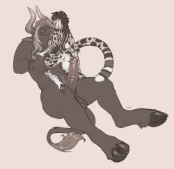 anthro anthro_on_anthro arm_tuft balls big_penis bovid bovine cattle duo elbow_tuft erection facial_spots felid female genitals grin hi_res hooves horn humanoid_genitalia humanoid_vulva hybrid_genitalia hybrid_penis male male/female mammal markings medial_ring medial_ringed_hybrid_penis monochrome narrowed_eyes nude open_mouth open_smile penis pussy seraphictiger simple_background size_difference smile spots spotted_arms spotted_face spotted_legs spotted_markings spotted_tail striped_markings striped_tail stripes tail tail_markings tail_tuft tuft vulva