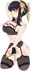 andiemations black_hair creative_censorship garter_belt huge_boobs inkkitten lingerie pussy_out red_eyes spy_x_family stockings thighs yor_forger