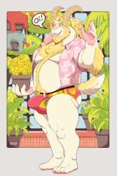 absurd_res asgore_dreemurr barazoku bovid bulge caprine clothing deltarune erection erection_under_clothing goat greenhouse hi_res male mammal muscular outside plant speedo swimwear undertale_(series) vivarium