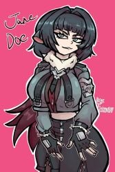 arms_down clothed jane_doe_(zenless_zone_zero) looking_at_viewer not_porn pinup rose_dax zenless_zone_zero