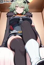 ai_generated angry bl4ck_ai caesar_king caesar_king_(zenless_zone_zero) from_below low-angle_view stockings zenless_zone_zero