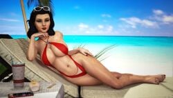 1girls beach bioshock_infinite blue_eyes brown_hair burial_at_sea elizabeth_comstock looking_at_viewer wildynsfw