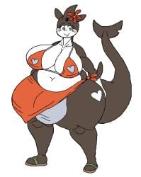 1futa 2-ban_(artist) 2d anthro balls big_ass big_balls big_breasts big_penis bikini_top blush breasts chubby clothed flower_on_head footwear futanari hands_on_ass heart_symbol intersex looking_at_viewer oc orca orca_girl orca_tail penis sinni_the_orca_(2-ban) tagme