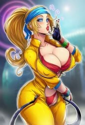 ai_generated bimbo blonde_hair blue_eyeshadow fatal_fury feminization hypnosis king_of_fighters king_of_fighters_xiv mascara red_lipstick rule_63 sano-br snk terry_bogard zarina_(kof) zarina_(kof)_(cosplay)