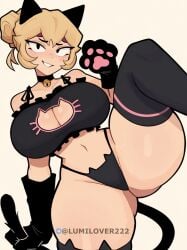 ai_generated blush brawl_stars breasts cat_ears cat_tail catgirl charlie_(brawl_stars) leg_up lumilover222 smile thighs thong