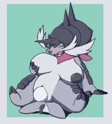 2024 2_toes alternate_version_at_source anthro areola big_breasts biped blush bodily_fluids breasts censored_version_at_source claw_fingers claw_toes closed_eyes colored countershade_torso countershading egg_from_vagina feet female generation_5_pokemon genital_fluids genitals grey_areola grey_body grey_nipples grey_nose grey_scales hand_on_own_breast huge_breasts kerchief kerchief_only mostly_nude neckerchief neckerchief_only neckwear nintendo nipples oagoner open_mouth pokemon pokemon_(species) pussy samurott scales sitting sitting_on_ground solo tail tail_between_legs three-quarter_view toes vaginal_fluids vulva whiskers white_body white_countershading