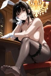 1girls absurd_res absurd_resolution absurdres ai_generated ass big_ass black_eyes black_hair breasts breasts_out bunny_ears covering_breasts covering_mouth deep_skin fishnets garter_straps gloves grin hi_res high_quality high_resolution highres huge_breasts looking_down narberal_gamma overlord_(maruyama) panties pussy_juice self_upload shaded_face sitting skindentation smug straight_hair sweat sweating sweaty velutinx visible_breath watermark wrist_cuffs