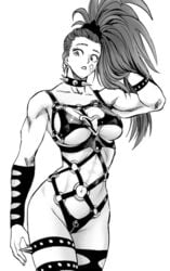 1girls abs bondage_outfit captain_mizuki female huge_breasts kaijin_hime_do-s_(cosplay) long_hair muscular_female naughty_face one-punch_man seductive six_pack solo strong thick_thighs