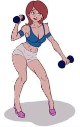 1girls alternate_version_available disney dumbbell female female_only fit fully_clothed helen_parr high_heels inusen milf pixar shorts solo straight_hair the_incredibles top weights