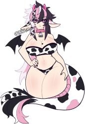 cowbell cowprint cowprint_bikini dragon_girl huge_boobs huge_thighs scene_hair thick_thighs thighs