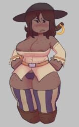 1girls big_breasts block_tales blocky_body breasts brown_hair calypso_(block_tales) cleavage clothed female female_only freckles hambu_5 hay nipple_peek nipples_visible_through_clothing no_pants partially_clothed roblox roblox_game robloxian solo solo_female standing tagme thick_thighs thighs
