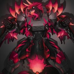 1:1 2025 2_horns abs absurd_res anthro armor balaclava balls big_balls big_penis black_body breastplate cable clothing dark_room facial_spikes felid gauntlets genitals gloves goo_transformation grin hair handwear hi_res horn huge_balls huge_cock long_tongue machine male mammal mask penile_spines penis pink_hair pink_horn pink_tongue power_armor prehistoric_species saber-toothed_tiger saber_zelgrath_(character) saberzelgrath schynbalds smile solo spaulder spikes spikes_(anatomy) striped_genitalia striped_penis stripes teeth tongue transformation vambrace vein veiny_penis