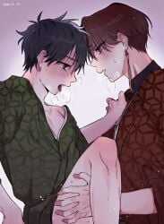 anal anal_sex blush gay gay_sex hayato_suo no_nudity sakura_haruka split_screen sticking_out_tongue sweat wind_breaker yaoi