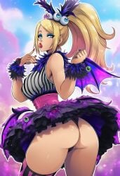 ai_generated bimbo blonde_hair blue_eyeshadow fatal_fury feminization hypnosis king_of_fighters mascara red_lipstick rule_63 snk sylvie_paula_paula_(cosplay) terry_bogard