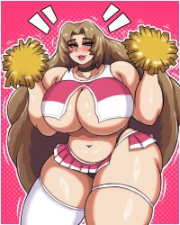 belly cheerleader cheerleader_uniform female huge_breasts limbus_company littleteze pom_poms project_moon rodion_(limbus_company)