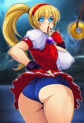 ai_generated alternate_outfit athena_asamiya athena_asamiya_(cosplay) bimbo blonde_hair blue_eyeshadow fatal_fury feminization hypnosis king_of_fighters king_of_fighters_97 mascara red_lipstick rule_63 sano-br snk terry_bogard