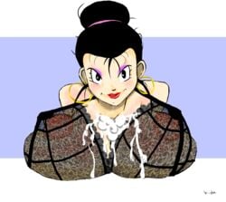 animated big_breasts chichi cum cum_on_breasts dragon_ball dragon_ball_z earrings kiidamoori lace_bra milf penis straight_hair