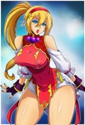 ai_generated athena_asamiya athena_asamiya_(cosplay) bimbo blonde_hair blue_eyeshadow fatal_fury feminization hypnosis king_of_fighters mascara psycho_soldier red_lipstick rule_63 sano-br snk terry_bogard
