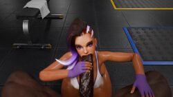 3d animated big_ass big_breasts big_penis blowjob dark-skinned_female dark-skinned_male dark_skin exhibitionism female gym gym_clothes handjob jpbtos overwatch public shorter_than_30_seconds shorter_than_one_minute sombra sound tagme video