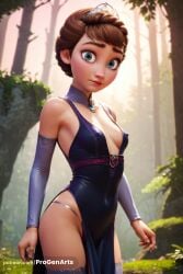 1girls ai_generated artist_name bare_shoulders blue_eyes blurry blurry_background braid breasts brown_hair closed_mouth covered_navel covered_nipples cowboy_shot detached_sleeves disney dress female forest freckles frozen_(film) frozen_2 hi_res iduna iduna_(frozen) lips looking_at_viewer nature outdoors panties pelvic_curtain progenarts purple_panties short_hair side_slit small_breasts solo thighhighs tiara tree underwear web_address