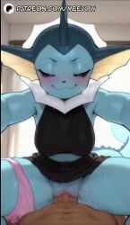 1boy 1girls :3 ai_generated animated animation arms_out aroused aroused_smile artist_name bedroom bedroom_eyes black_shirt black_skirt blue_body blue_eyes blue_sclera blue_skin blush breasts colored_sclera colored_skin cowgirl_position crop_top eeveelution erection furry furry_female furry_only indoors interspecies looking_at_viewer loop looping_animation meevow narrowed_eyes panties panties_around_leg panties_around_one_leg penetration penile_penetration penis penis_in_pussy pink_panties pokemon pokemon_(species) pokemon_\\(creature\\) pokephilia pov pussy pussy_juice pussy_lips sex shirt skirt skirt_up sleeveless smile smiling smiling_at_viewer sole_female sole_male solo solo_focus steam steaming_body straddling straight sweat sweaty_body tagme tail uncensored underwear vagina vaginal_insertion vaginal_penetration vaginal_sex vaporeon video yiff