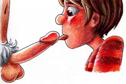 2012 2boys age_difference balls blush blushing brown_hair dr._seuss dr_seuss elder elderly elderly_male freckles gay genitals human illumination_entertainment licking licking_penis male male_only mammal navel older_male older_male_and_younger_male once-ler oral oral_sex penis pubic_hair ted_wiggins the_lorax the_lorax_(film) universal_pictures universal_studios yaoi young younger_male