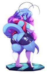 alien_girl ass blue_skin blush bubble_butt butt_crack hoodie huge_ass huge_breasts looking_back mirabelle multicolored_hair no_panties riendonut shorts shorts_down sideboob skirt tail thick_thighs unzipped unzipped_shorts zipper