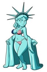 1girls american_flag american_flag_bikini big_breasts bikini breasts busty female green_skin metallic_body public_domain statue_of_liberty tansau white_background